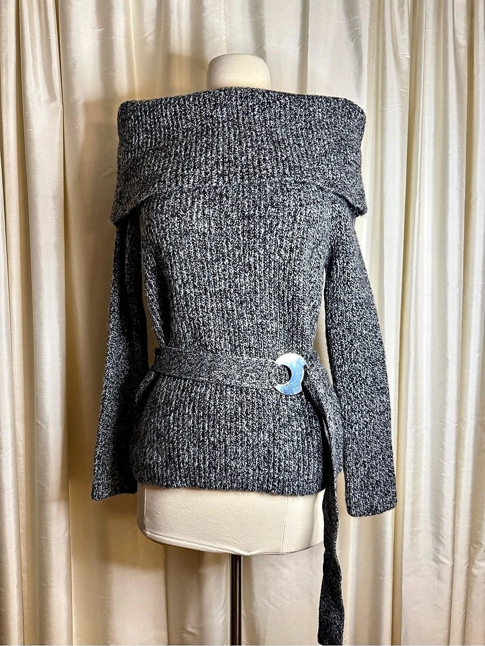Zara Belted Off-Shoulder Sweater Gray Size Medium NWT
